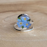 Ring rund, Vergissmeinnicht, Silberring (.925er) Ring verstellbar, mit echter Blüte, Harz