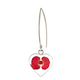 Ohrringe mit herzförmigem Anhänger, Christusdorn, Silberschmuck (.925er), mit echter Blüte/Blume, Harz