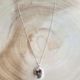 Kette mit ovalem Anhänger, Rose, Silberschmuck (.925er), 45cm, mit echter Blüte/Blume, Harz