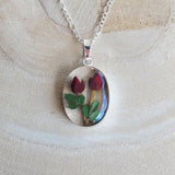 Kette mit ovalem Anhänger, Rose, Silberschmuck (.925er), 45cm, mit echter Blüte/Blume, Harz