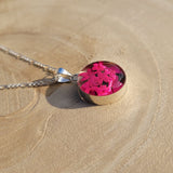 Kette mit rundem Anhänger, Holunderblüte, Silberschmuck (.925er), 45cm, mit echter Blüte/Blume, Harz