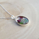 Kette mit ovalem Anhänger, Rose, Silberschmuck (.925er), 45cm, mit echter Blüte/Blume, Harz