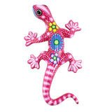 Wunderschöne Talavera Eidechse - Gecko aus handbemaltem Ton von indigenen Kunsthandwerkern aus Nayarit Farbe: rosa, Schwanz rechts