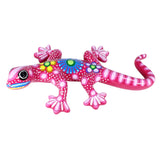 Wunderschöne Talavera Eidechse - Gecko aus handbemaltem Ton von indigenen Kunsthandwerkern aus Nayarit Farbe: rosa, Schwanz rechts