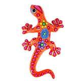 Wunderschöne Talavera Eidechse - Gecko aus handbemaltem Ton von indigenen Kunsthandwerkern aus Nayarit Farbe: orange, Schwanz rechts
