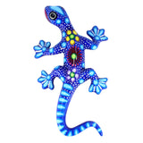 Wunderschöne Talavera Eidechse - Gecko aus handbemaltem Ton von indigenen Kunsthandwerkern aus Nayarit Farbe: blau, Schwanz rechts