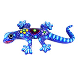 Wunderschöne Talavera Eidechse - Gecko aus handbemaltem Ton von indigenen Kunsthandwerkern aus Nayarit Farbe: blau, Schwanz rechts