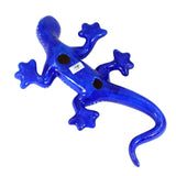 Wunderschöne Talavera Eidechse - Gecko aus handbemaltem Ton von indigenen Kunsthandwerkern aus Nayarit Farbe: blau, Schwanz rechts