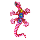 Wunderschöne Talavera Eidechse - Gecko aus handbemaltem Ton von indigenen Kunsthandwerkern aus Nayarit Farbe: rot, Schwanz rechts