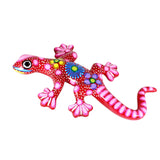 Wunderschöne Talavera Eidechse - Gecko aus handbemaltem Ton von indigenen Kunsthandwerkern aus Nayarit Farbe: rot, Schwanz rechts