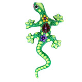 Wunderschöne Talavera Eidechse - Gecko aus handbemaltem Ton von indigenen Kunsthandwerkern aus Nayarit Farbe: grün, Schwanz mittig