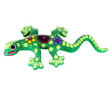 Wunderschöne Talavera Eidechse - Gecko aus handbemaltem Ton von indigenen Kunsthandwerkern aus Nayarit Farbe: grün, Schwanz mittig