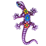 Wunderschöne Talavera Eidechse - Gecko aus handbemaltem Ton von indigenen Kunsthandwerkern aus Nayarit Farbe: bugambilia, Schwanz rechts