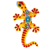 Wunderschöne Talavera Eidechse - Gecko aus handbemaltem Ton von indigenen Kunsthandwerkern aus Nayarit Farbe: gelb, Schwanz rechts