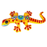 Wunderschöne Talavera Eidechse - Gecko aus handbemaltem Ton von indigenen Kunsthandwerkern aus Nayarit Farbe: gelb, Schwanz rechts