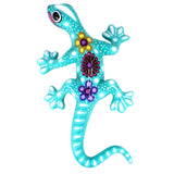 Wunderschöne Talavera Eidechse - Gecko aus handbemaltem Ton von indigenen Kunsthandwerkern aus Nayarit Farbe: türkis, Schwanz rechts