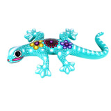 Wunderschöne Talavera Eidechse - Gecko aus handbemaltem Ton von indigenen Kunsthandwerkern aus Nayarit Farbe: türkis, Schwanz rechts