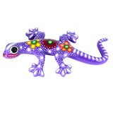 Wunderschöne Talavera Eidechse - Gecko aus handbemaltem Ton von indigenen Kunsthandwerkern aus Nayarit Farbe: lila, Schwanz rechts
