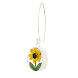 Ohrringe mit ovalem Anhänger, Sonnenblume, Silberschmuck (.925er), mit echter Blüte/Blume, Harz