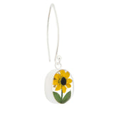 Ohrringe mit ovalem Anhänger, Sonnenblume, Silberschmuck (.925er), mit echter Blüte/Blume, Harz