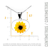 Kette mit herzförmigen Anhänger, Sonnenblume, Silberschmuck (.925er), 45cm, mit echter Blüte/Blume, Harz