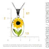 Kette mit ovalem Anhänger, Sonnenblume, Silberschmuck (.925er), 45cm, mit echter Blüte/Blume, Harz