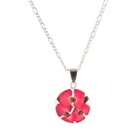 Kette mit rundem Anhänger, Christusdorn, Silberschmuck (.925er), 45cm, mit echter Blüte/Blume, Harz