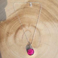 Kette mit rundem Anhänger, Holunderblüte, Silberschmuck (.925er), 45cm, mit echter Blüte/Blume, Harz