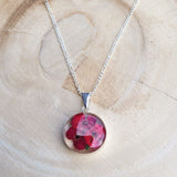 Kette mit rundem Anhänger, Christusdorn, Silberschmuck (.925er), 45cm, mit echter Blüte/Blume, Harz