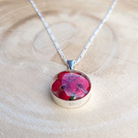 Kette mit rundem Anhänger, Christusdorn, Silberschmuck (.925er), 45cm, mit echter Blüte/Blume, Harz