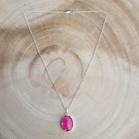 Kette mit ovalem Anhänger, Holunderblüte, Silberschmuck (.925er), 45cm, mit echter Blüte/Blume, Harz