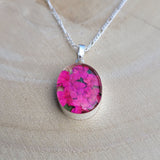 Kette mit ovalem Anhänger, Holunderblüte, Silberschmuck (.925er), 45cm, mit echter Blüte/Blume, Harz