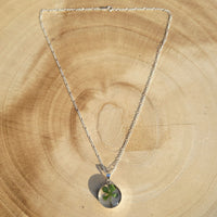 Kette mit rundem Anhänger, Kleeblatt, Silberschmuck (.925er), 45cm, mit echter Blüte/Blume, Harz