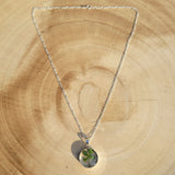 Kette mit rundem Anhänger, Kleeblatt, Silberschmuck (.925er), 45cm, mit echter Blüte/Blume, Harz