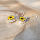 Ohrringe mit rundem Anhänger, Sonnenblume, Silberschmuck (.925er), mit echter Blüte/Blume, Harz